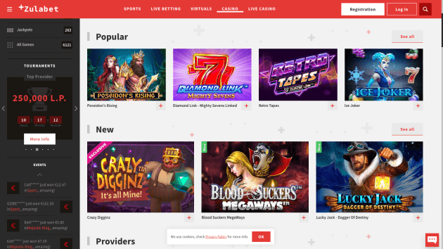 ZulaBet Casino website screenshot desktop